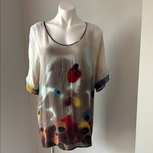 Silk Watercolor Hand Painted Japanese Silk Tunic EUC